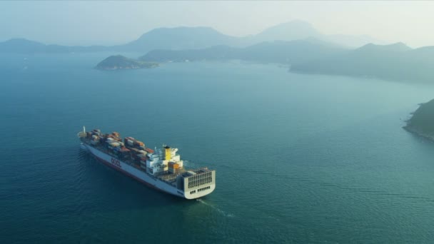 海コンテナー船香港の航空写真ビュー — ストック動画