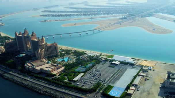 Вид с воздуха Palm Atlantis, Dubai — стоковое видео