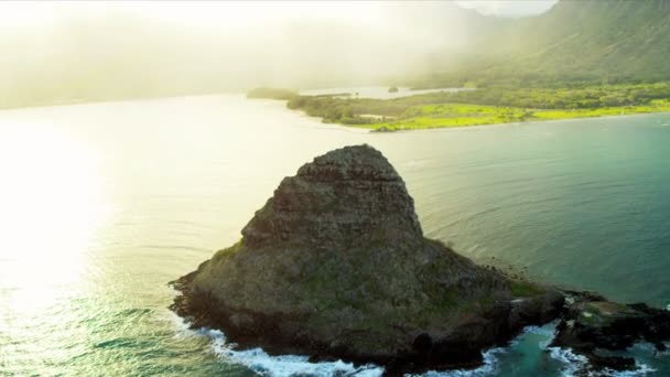 Widok z lotu ptaka Mokolii, w zatoce Kaneohe, Hawaje — Wideo stockowe