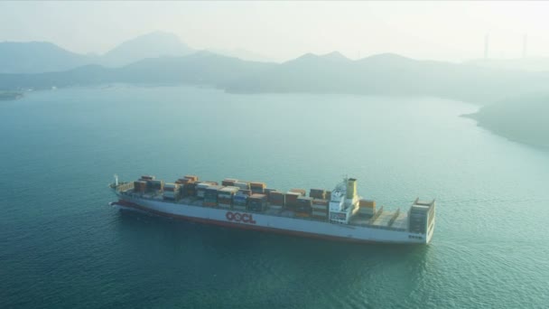Aerial View of Ocean Container Ship Hong Kong Island — Stock Video