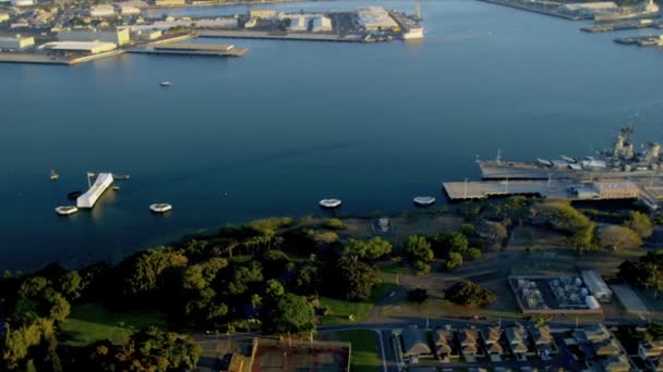 Aerial view Missouri Battleship — Stock Video