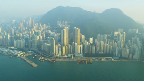Flygfoto victoria harbour Hongkong — Stockvideo