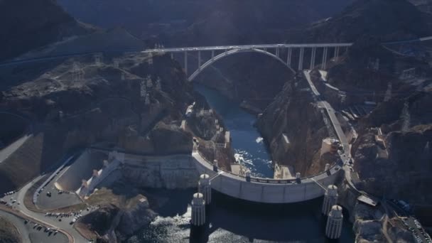 Aerial view Hoover Dam Bypass Project on US 93 — Stock Video