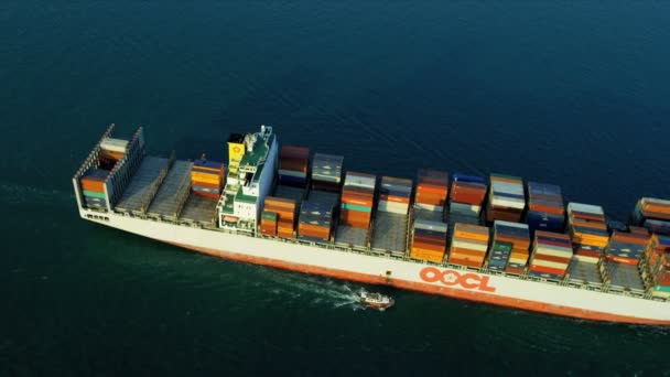 Vista aérea del barco de contenedores oceánicos Isla de Hong Kong — Vídeos de Stock