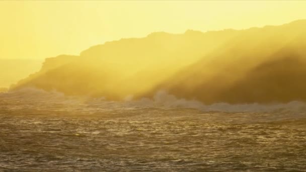 Evening Sunlight Lava Steam Coastal Waters — Stock Video