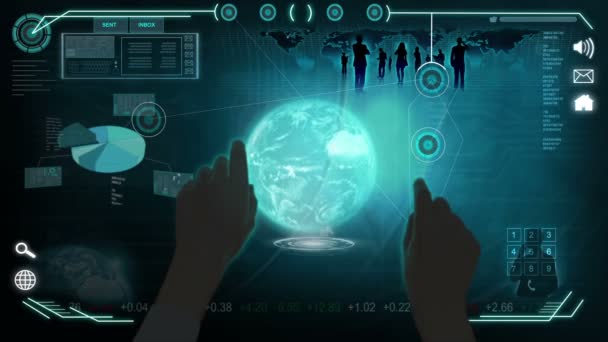 Manos que operan la pantalla táctil digital — Vídeo de stock