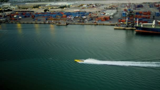 Aerial view Port of Miami container seaport — Stock Video