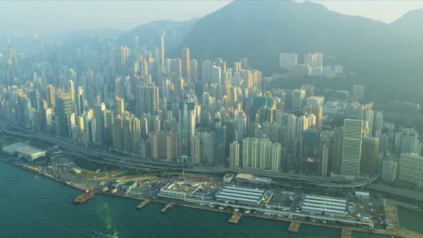 Luchtfoto causeway snelweg Hongkong weergeven — Stockvideo