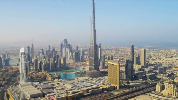 Aerial view Burj Khalifa  downtown Dubai — Stock Video