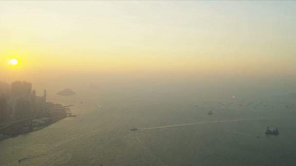 在日落香港的鸟瞰图 — 图库视频影像