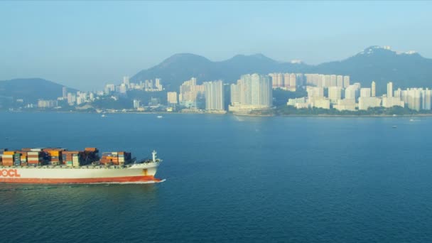 海コンテナー船香港の航空写真ビュー — ストック動画