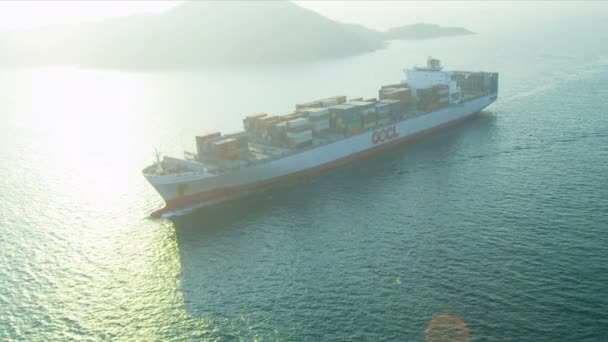 Air View of Ocean Container Ship Hong Kong Island — стоковое видео