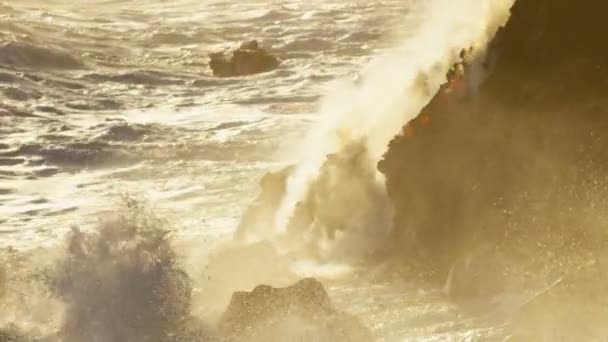 Steam from lava flows beside coastal rocks — Stock Video