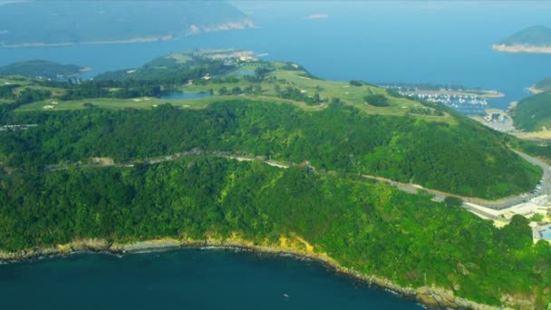 Vista aérea Campo de Golfe Litoral Hong Kong — Vídeo de Stock
