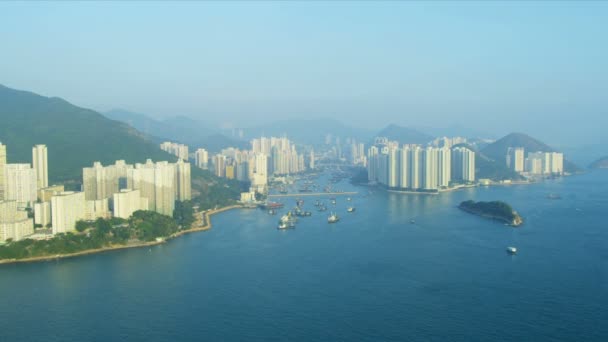 Luchtfoto van lagere hong kong island — Stockvideo