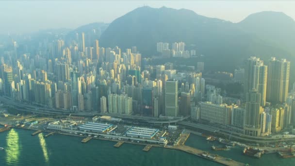 Vista aérea Hong Kong Central Victoria Peak — Vídeos de Stock