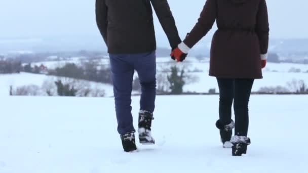 Couple walking through snow — Stock Video