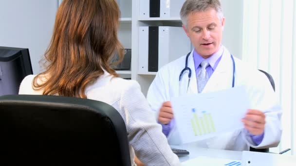 Mujer de negocios teniendo una reunión con el médico en el consultorio médico — Vídeo de stock