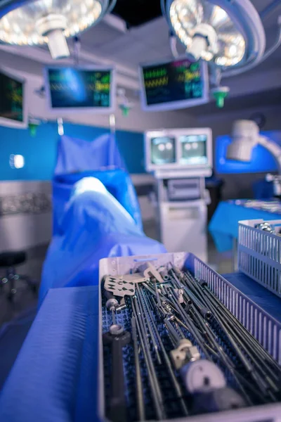 Equipamentos Especializados Sala Operações Hospitalar Com Sistemas Luz Cirúrgica Monitores — Fotografia de Stock