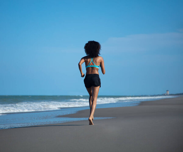 African American Girl Sportswear Enjoying Freedom Outdoors Solo Beach Vacation Stock Image