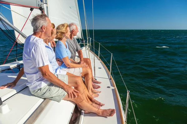 Freedom Retirement Successful American Seniors Sailing Together Private Yacht Happy — Stock Photo, Image