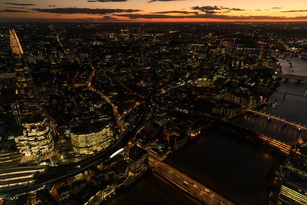 Noite Aérea Iluminado Vista Cityscape Cidade Londres Arranha Céus Reino — Fotografia de Stock