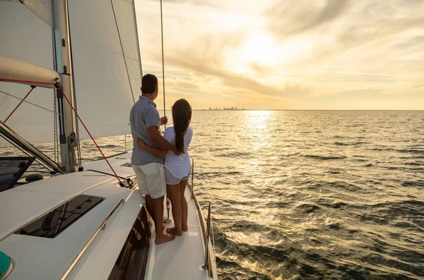 Affectionate Young Hispanic Couple Watching Horizon Sunset Enjoying Travelling Together — Photo