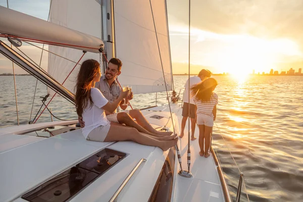 Young Latin American Children Having Fun Luxury Yacht Sunset Happy — Stock Photo, Image