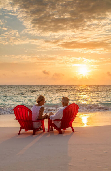 Loving Senior Caucasian Couple Enjoying Freedom Retirement Relaxing Ocean Tropical Stock Picture