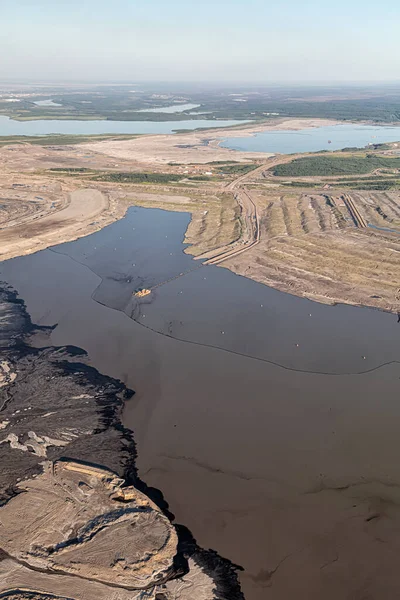 Aerial Alberta Landscape View Athabasca Tar Sands Tailing Ponds Crude — Stock Photo, Image