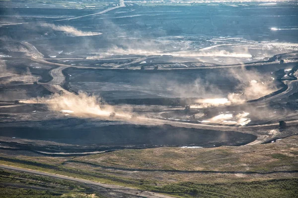 Aerial View Mcmurray Nagy Területek Kanadai Felszíni Bányászat Olajhomok Ipari — Stock Fotó