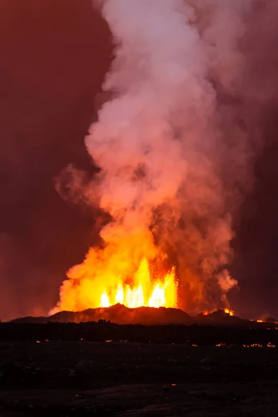Aerial View Toxic Smoke Gases Icelandic Volcanic Molten Magma Erupting — Stock Photo, Image