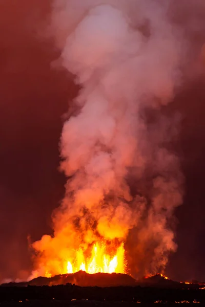 Aerial Iceland Kilátás Aktív Vulkanikus Nyílt Hasadékok Forró Magma Emelkedik — Stock Fotó