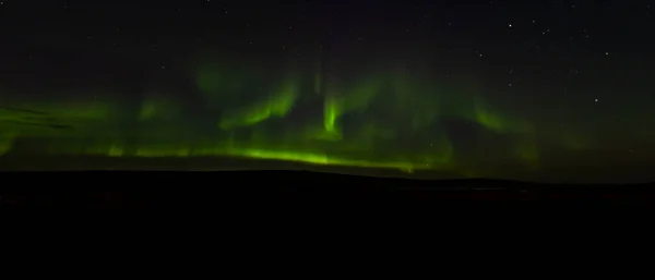 Aerial Panoramic Scenic View Aurora Borealis Colored Northern Lights Dancing — Stock Photo, Image