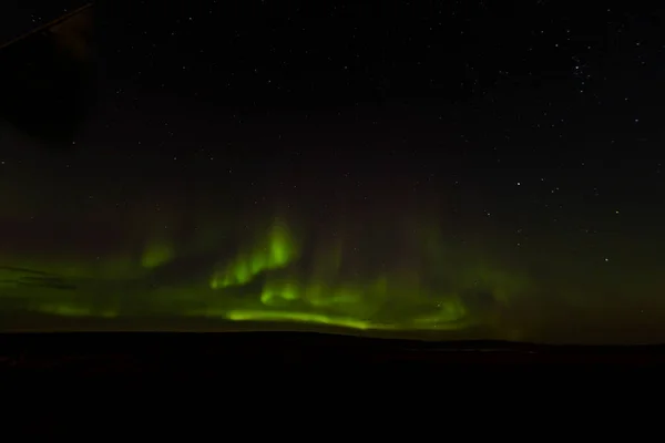 Légi Kilátás Aurora Borealis Zöld Természeti Atmoszférikus Ragyogás Északi Égen — Stock Fotó