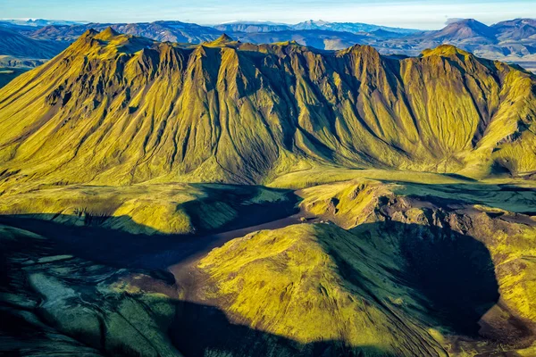 Aerial View Volcanic Landscape Rugged Colorful Highland Mountains Iceland Hiking — Stock Photo, Image