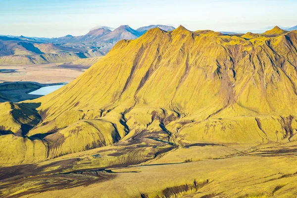 Légi Kilátás Nyugvó Vulkán Landmannalaugar Izland Nyári Vulkanikus Hegyvidéki Túraútvonalak — Stock Fotó