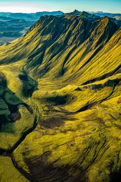 Aerial Summer View Icelandic Mountain Highlands Rich Minerals Scarred Volcanic — Stock Photo, Image