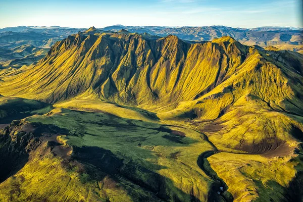 Aerial View Fertile Volcanic Landscape Summer Solidified Lava Barren Extreme — Stock Photo, Image