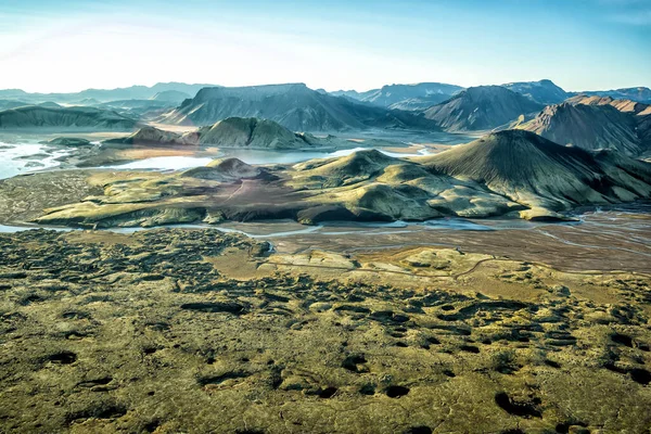 Aerial View Iceland Volcanic Region Glacial Meltwater Rivers Dormant Volcanoes — Stock Photo, Image