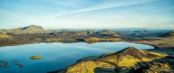Aerial Panorama View Landmannalaugar National Park Iceland Freshwater Lake Volcanic — Stock Photo, Image