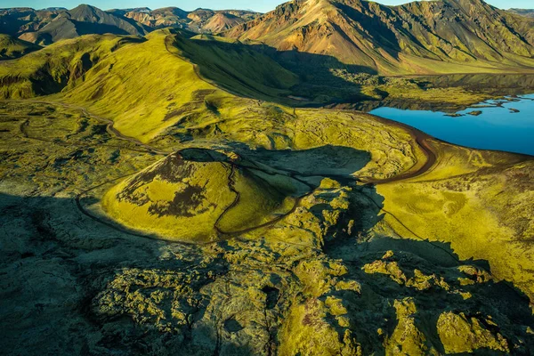 Aerial Icelandic View Landmannalaugar National Park Iceland Freshwater Lake Volcanic — Stock Photo, Image