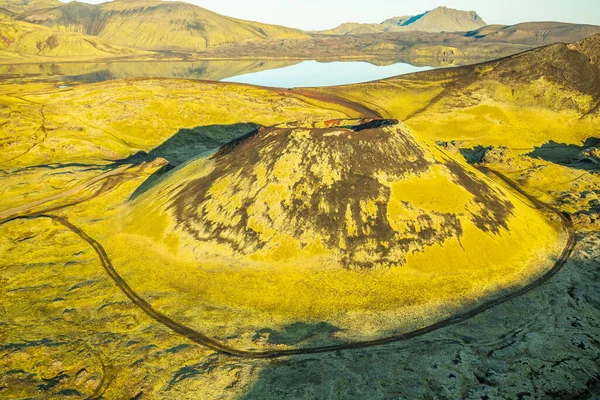 Aerial View Iceland Freshwater Lake Vulkanic Extreme Terrain Environment Landmannalaugar — Stock Fotó