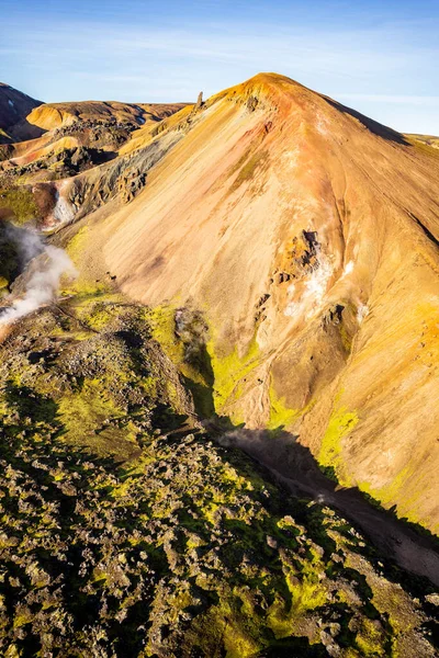 Aerial Izlandi Kilátás Távoli Wilderness Megszilárdult Láva Szikla Közelében Színes — Stock Fotó