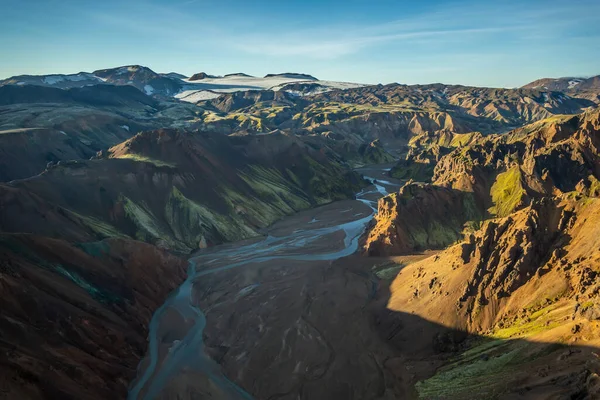 Aerial View Icelandic Valley Glacial River Deltas Volcanic Region Dormant — Stock Photo, Image