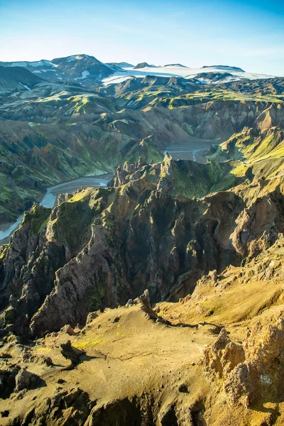 Aerial View Iceland Vulkanic Region Glacial Meltwater Remote River Valley — Stock Fotó