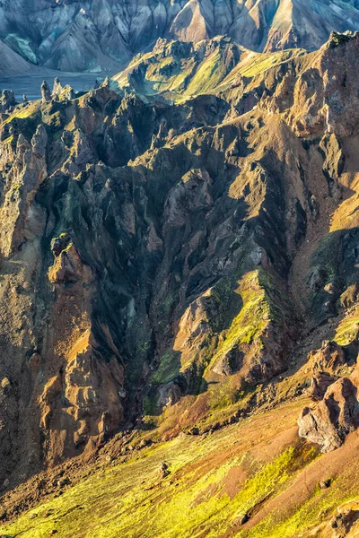 Aerial Landscape View Iceland Színes Hegyek Nyáron Napfény Aktív Vulkanikus — Stock Fotó