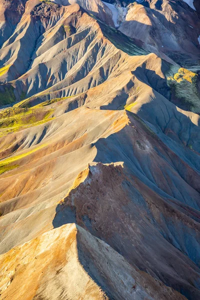 Aerial Icelandic Ridge View Landmannalaugar Mineral Rich Volcanic Mountains Colorful — Stock Photo, Image