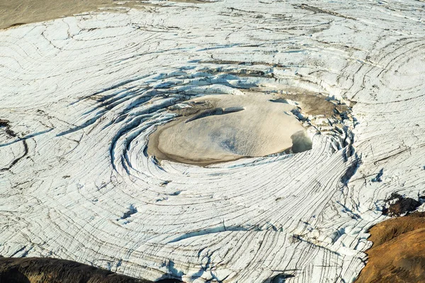 Aerial View Melting Mountain Ice Glacier Warm Summer Weather Climate — Stock Photo, Image