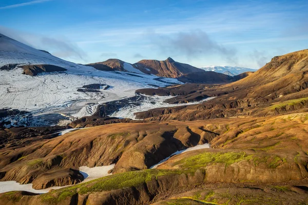 Vista Aérea Derretimento Glaciar Landmannalaugar National Park Islândia Uma Popular — Fotografia de Stock